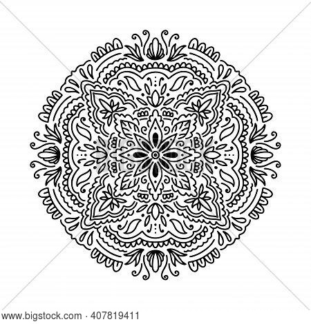 Graphic Round Mandala Abstract Isolated In White Background..boho Indian Shape.ethnic Oriental Style