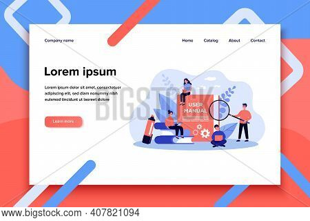 Tiny People Reading User Manual Isolated Flat Vector Illustration. Cartoon Characters Using Guideboo