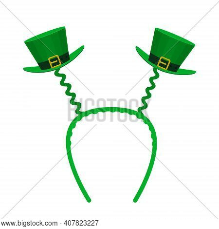 Vector Headband For St. Patrick's Day With A Green Hat. Vector Head Band On White Background Isolate