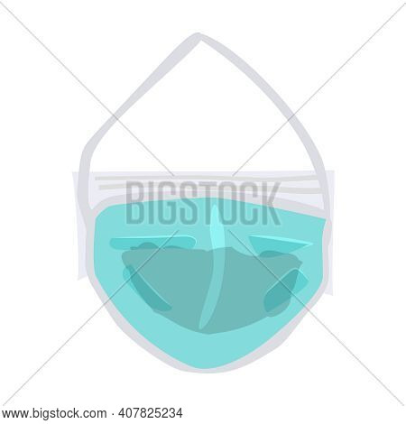 Dirty Face Mask Isolated On White Background. Unclean Medical Mask Icon. Used Face Mask. Incorrect D