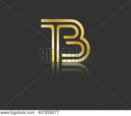 Gold Stylized Lowercase Letters T And B With Reflection Connected By A Single Line For Logo, Monogra