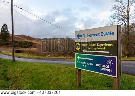 New Galloway, Scotland - December 21st 2020: Natural Power Sign At Forest Estate Near Dalry, Gallowa
