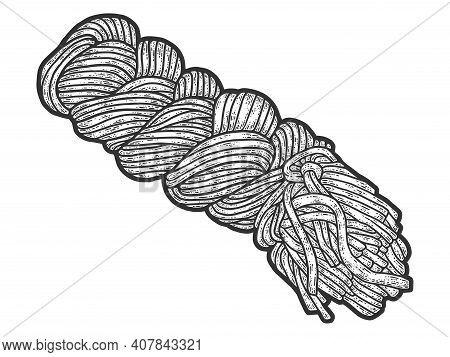 Chechil, String Cheese. Sketch Scratch Board Imitation. Black And White.