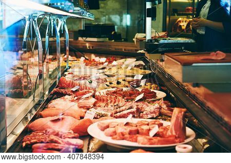Fresh Raw Red Meat At The Butcher