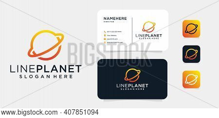 Vector Logo Design Which Depicts A Planet Against Which Circle Ring. Logo Can Be Used For Modern, Mo