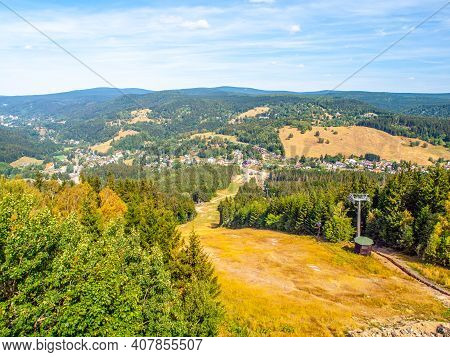 Aerial View Of Jizera Mountains, Albrechtice And Jiretin Villages From Tanvaldsky , Czech Republic