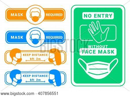 Face Mask And Face Covering Required Vector Set