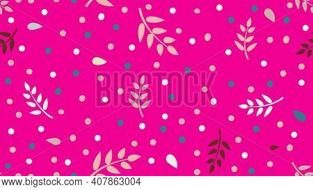 Floral Pattern With  Leaves And Dots In Minimal Childihs Style. Abstract Seamless Festive Background