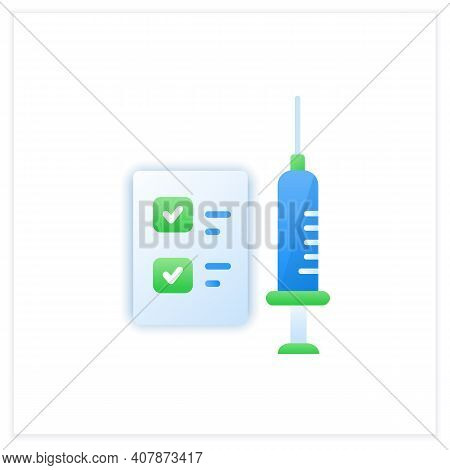 Approved Vaccine Flat Icon. Successfully Trialed Vaccine. Cure Search, Vaccine Development. Stop Cor