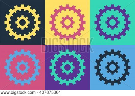 Pop Art Bicycle Cassette Mountain Bike Icon Isolated On Color Background. Rear Bicycle Sprocket. Cha