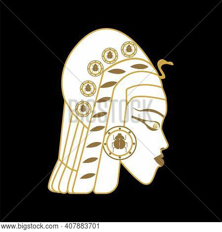 Head Of The Egyptian Queen In Profile On A Black Background