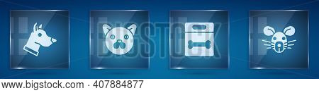 Set Dog Head, Cat, Bone And Rat. Square Glass Panels. Vector