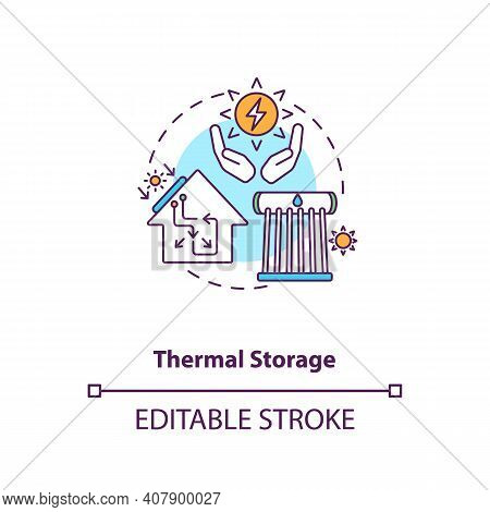 Thermal Storage Concept Icon. Electricity Generation Using Power Of Sun Idea Thin Line Illustration.