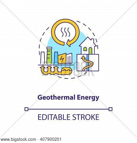 Geothermal Energy Concept Icon. Hydrothermal Resource Idea Thin Line Illustration. Decay Of Radioact