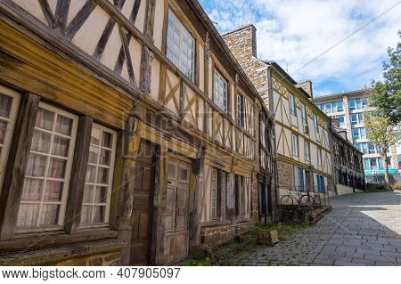 Saint-brieuc, France - August 24, 2019: Cityscape With Traditional Half-timbered Houses Along The St