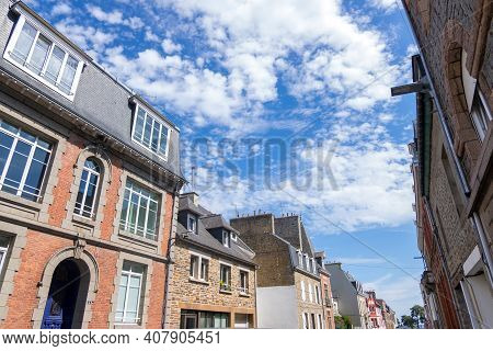 Saint-brieuc, France - August 24, 2019: Apartment Buildings With Shops And Cafes On The Street In Sa