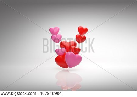3d  Hearts Isolated On White Background Close-up. A Symbol Of Love And All Lovers. Traditional Sign 
