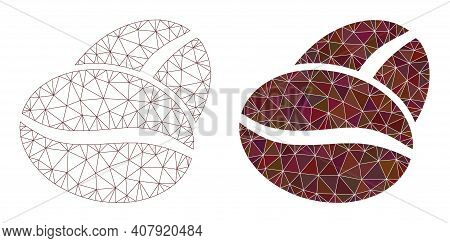 Mesh Coffee Beans Polygonal Icon Illustrations, Filled And Carcass Versions. Vector Net Coffee Beans