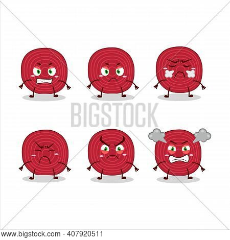 Slice Of Beet Cartoon Character With Various Angry Expressions
