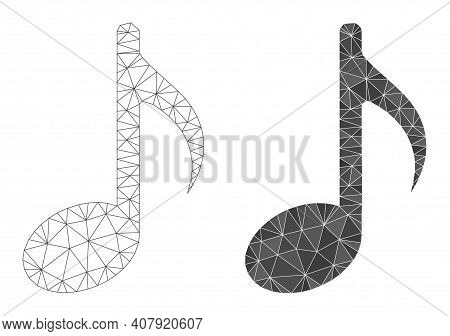 Mesh Music Note Polygonal 2d Illustrations, Filled And Carcass Versions. Vector Network Music Note I