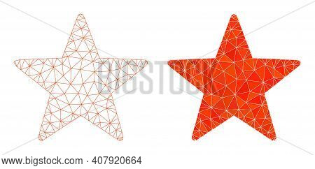 Mesh Star Polygonal Icon Illustrations, Filled And Carcass Versions. Vector Network Star Icons. Line