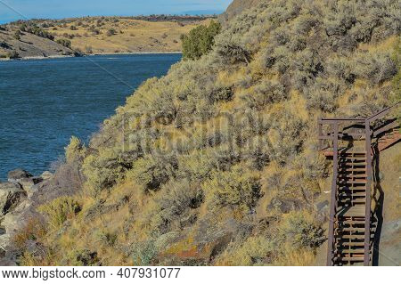 Low Water Level Exposing The Rocky Shore Of The Snake River In Northern Idaho