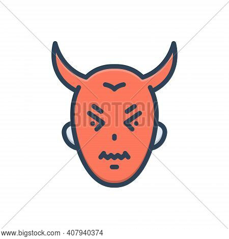 Color Illustration Icon For Tremendous Terrible Archfiend Devil Horrible Dangerous