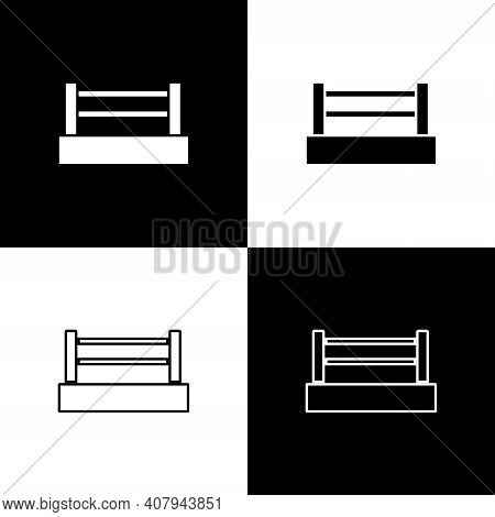 Set Boxing Ring Icon Isolated On Black And White Background. Vector