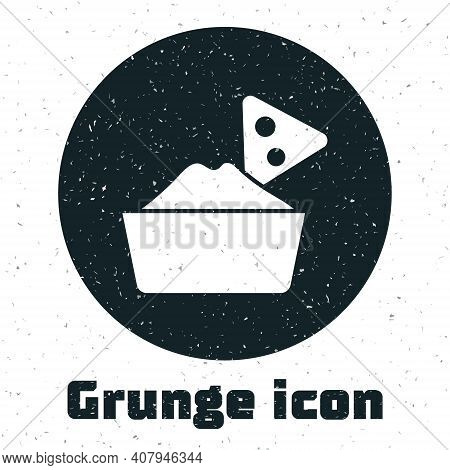 Grunge Nachos In Bowl Icon Isolated On White Background. Tortilla Chips Or Nachos Tortillas. Traditi