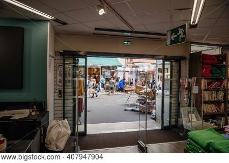 Strasbourg, France - July 29, 2017: View From The Store Of Large Crowd Of People Walking On The Stre