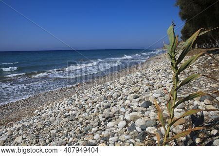 Kamiros, Rhodes / Greece - June 23, 2014: A Beach Near Kamiros, Rhodes, Dodecanese Islands, Greece.