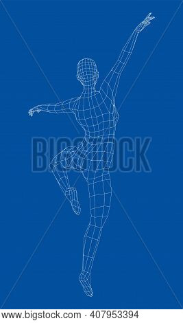 Wireframe Ballerina Or Dancer In Dance Pose. Vector 3d Rendering