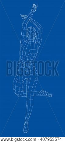 Wireframe Ballerina Or Dancer In Dance Pose. Vector 3d Rendering