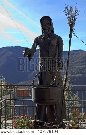 Triora (im), Italy - February 15, 2017: A Statue Icon Of The Witches Village Of Triora, Imperia, Lig