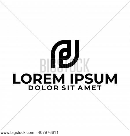 Initial Letter Pd, Dp, Rj, N Logo Template With Modern Geometric Leaf Line Art Illustrationon Flat D