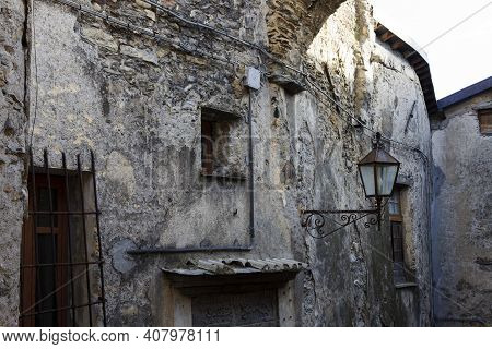 Triora (im), Italy - February 15, 2017: An Old House Facade In The Witches Village Of Triora, Imperi