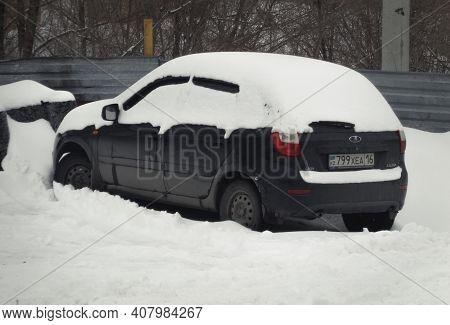 Kazakhstan, Ust-kamenogorsk, February 7, 2020: Lada Kalina. Winter Snow