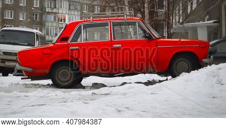 Kazakhstan, Ust-kamenogorsk, February 8, 2020: Vaz 2103. Lada 1500. Zhiguli Classic Soviet Car. Red 