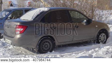 Kazakhstan, Ust-kamenogorsk, February 20, 2020: Russian Car Lada Granta