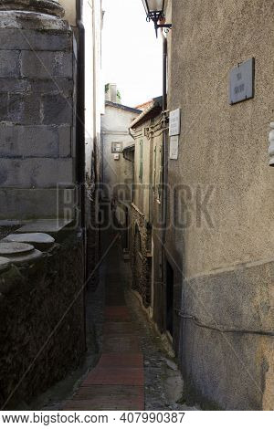 Triora (im), Italy - February 15, 2017: A Small Path Through The Houses In The Witches Village Of Tr