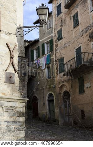 Triora (im), Italy - February 15, 2017: Old Houses In The Witches Village Of Triora, Imperia, Liguri