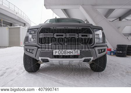 Saransk, Russia - February 13, 2021: Ford F-150 Raptor On The Parking.