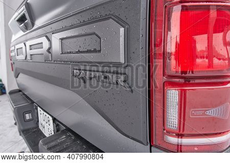Saransk, Russia - February 13, 2021: Ford F-150 Raptor On The Parking.