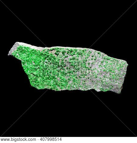 Green Garnet (uvarovite) Druse On Black Background