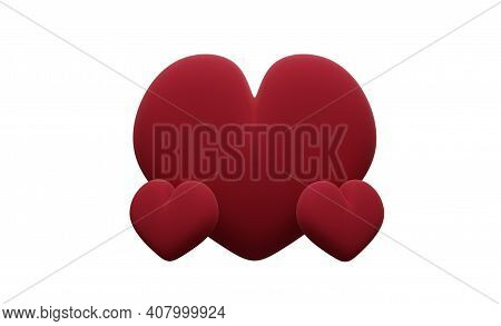 3d Red Hearts Isolated On White Background Close-up. A Symbol Of Love And All Lovers. Traditional Si