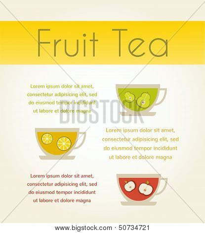 three cups of tea with fruit tea. vector infographics