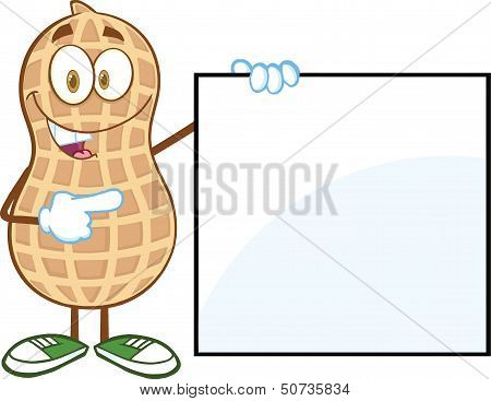Peanut Cartoon Character Showing A Blank Sign