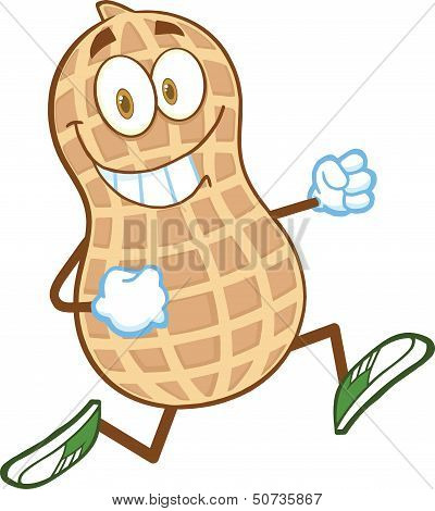 Smiling Peanut Cartoon Mascot Character Running
