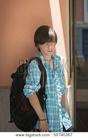 Teen Boy With Rucksack On Travel