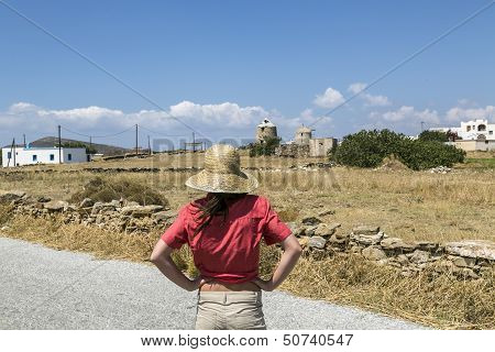 Back Of A Girl, Looking At A Mediterranean Landscape